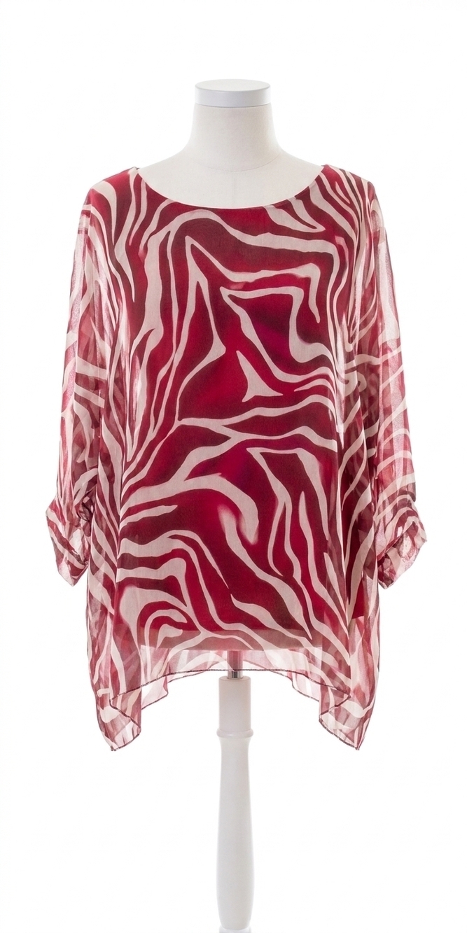 NEW GIGI MODA seta zebra print kaftan top in burgundy